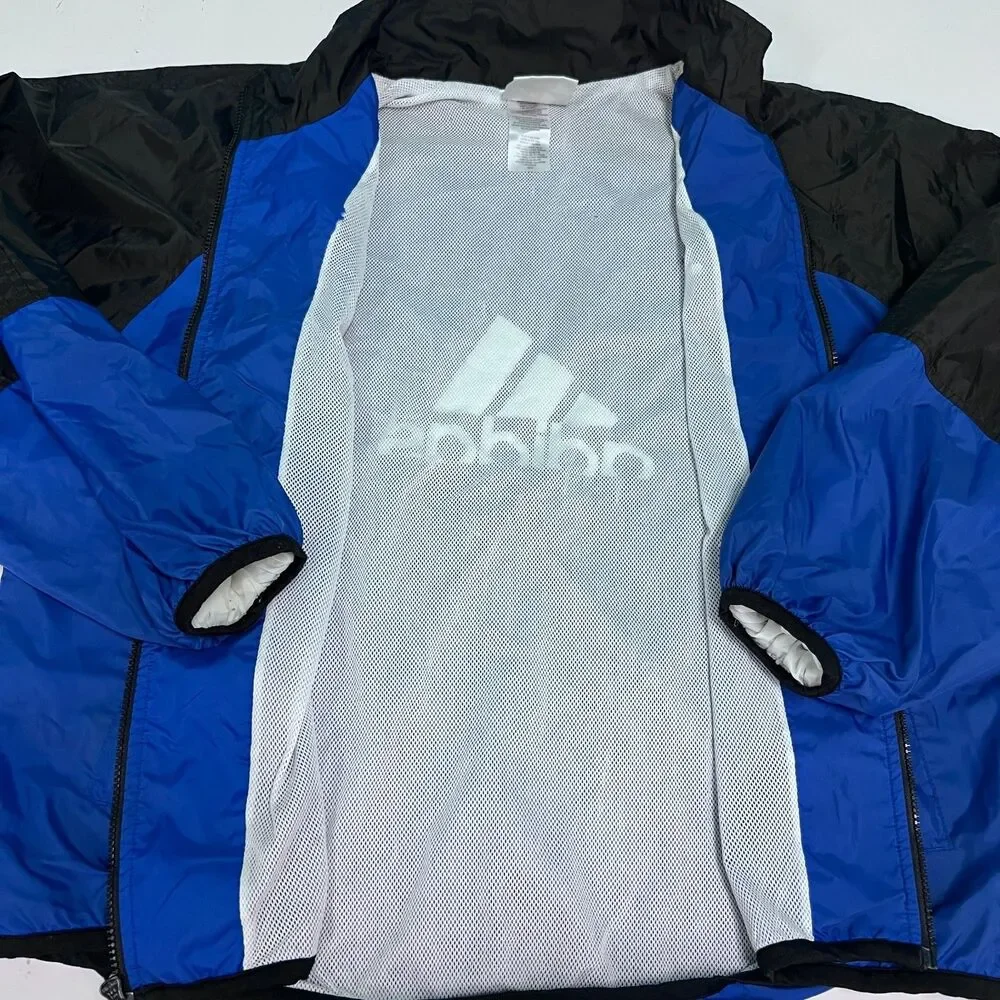 Adidas Jacket Mens L Blue Black Windbreaker Track Full Zip Nylon Vintage Y2K